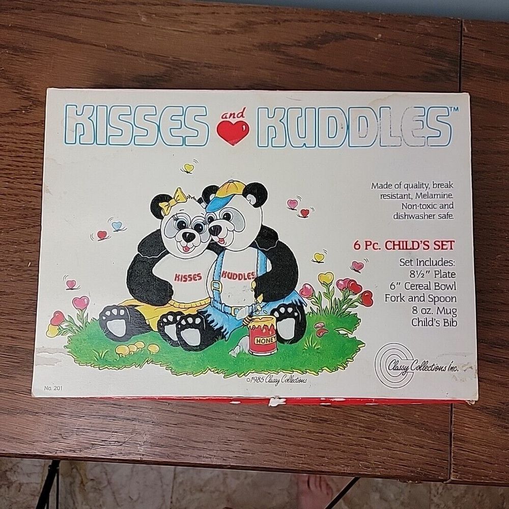 Vtg 1985 6 Piece Child's Dish Set Panda Bears Melamine New Old Stock Taiwan‎